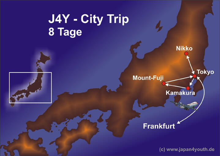 Carte de l'itinéraire Voyage basique au Japon 16 jours